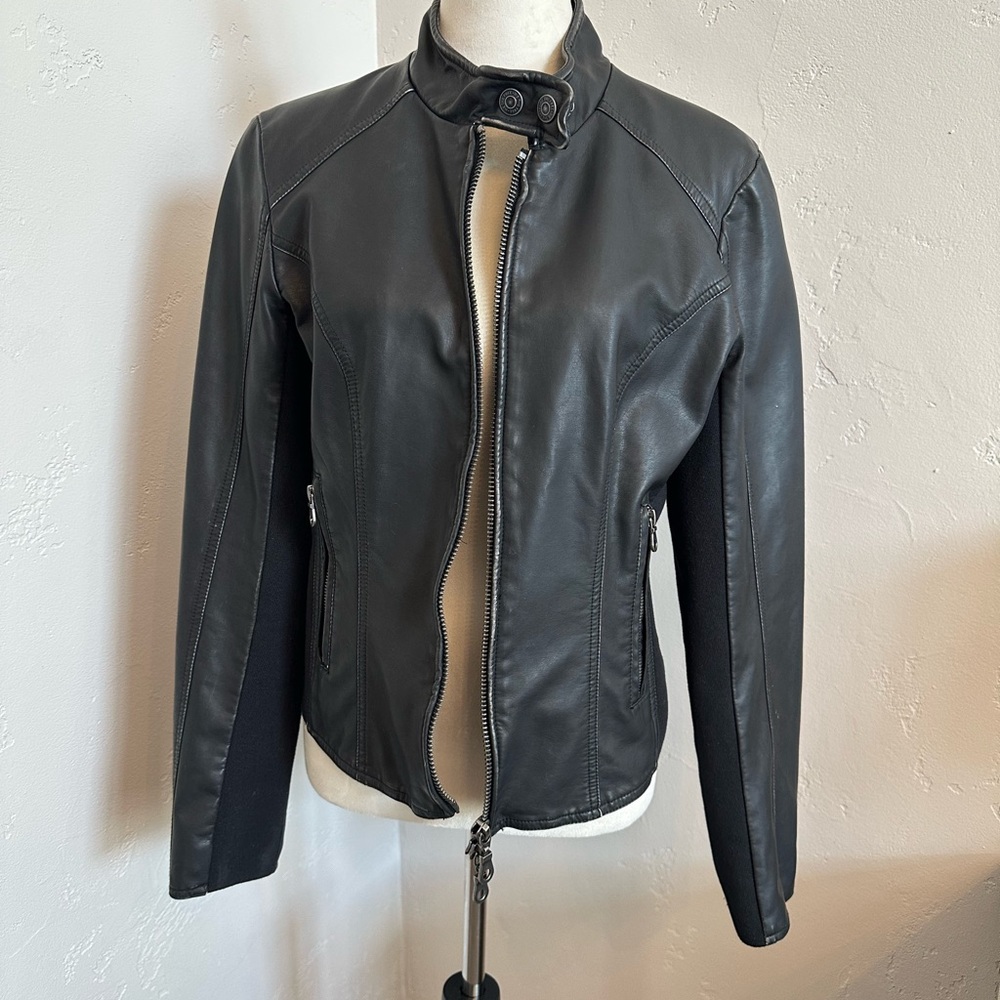 We The Free Black Vegan Leather Zip-Up Moto Jacket